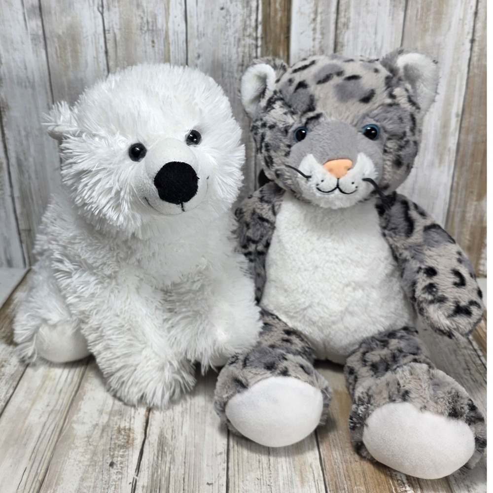 Build-A-Bear Workshop Polar Bear and Snow Leopard Plush Stuffed Animal Lot of 2